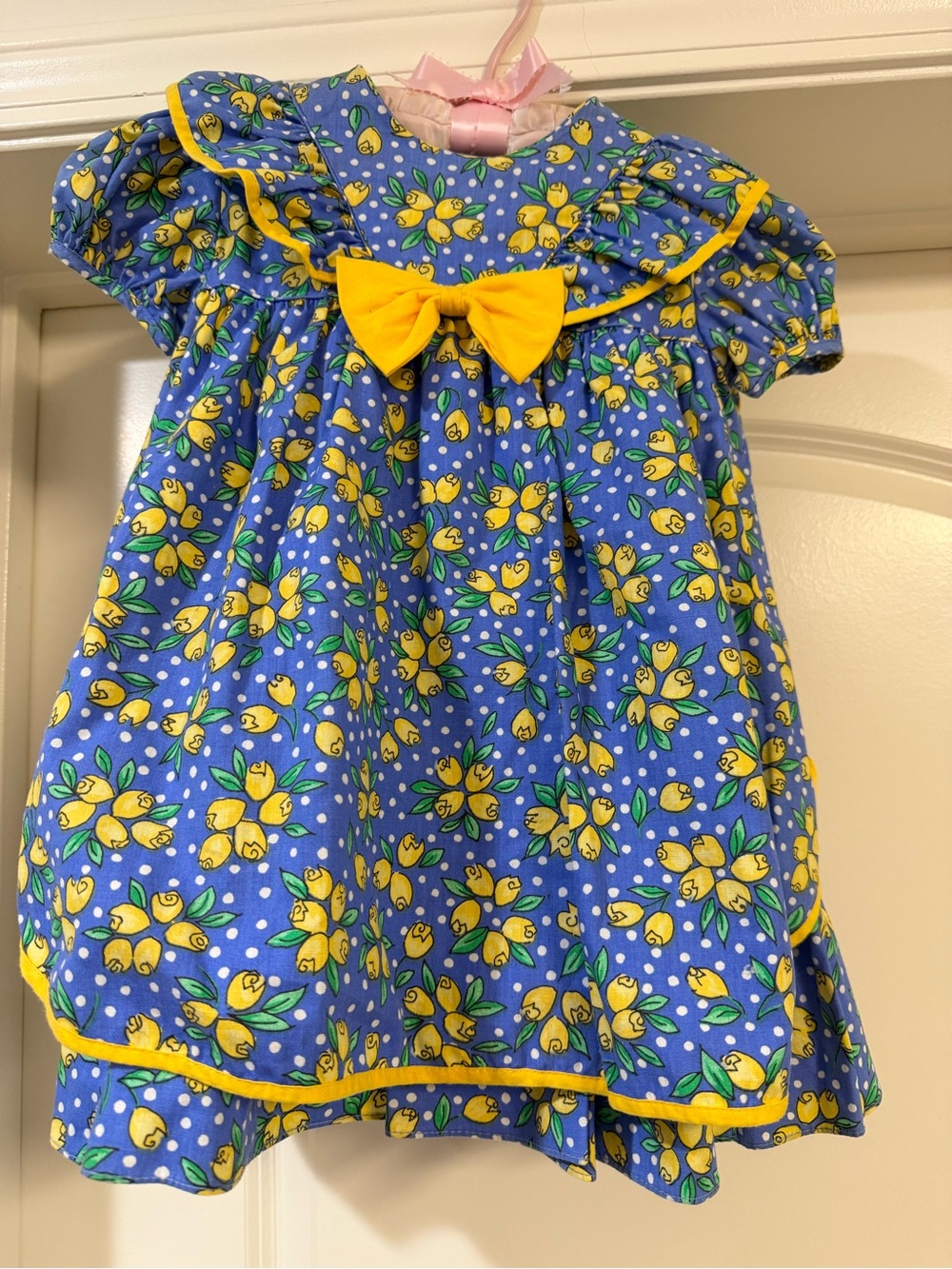 Vintage C.I. Castro & Co Girls Floral Dress Size 3T Blue Yellow Puff Sleeve